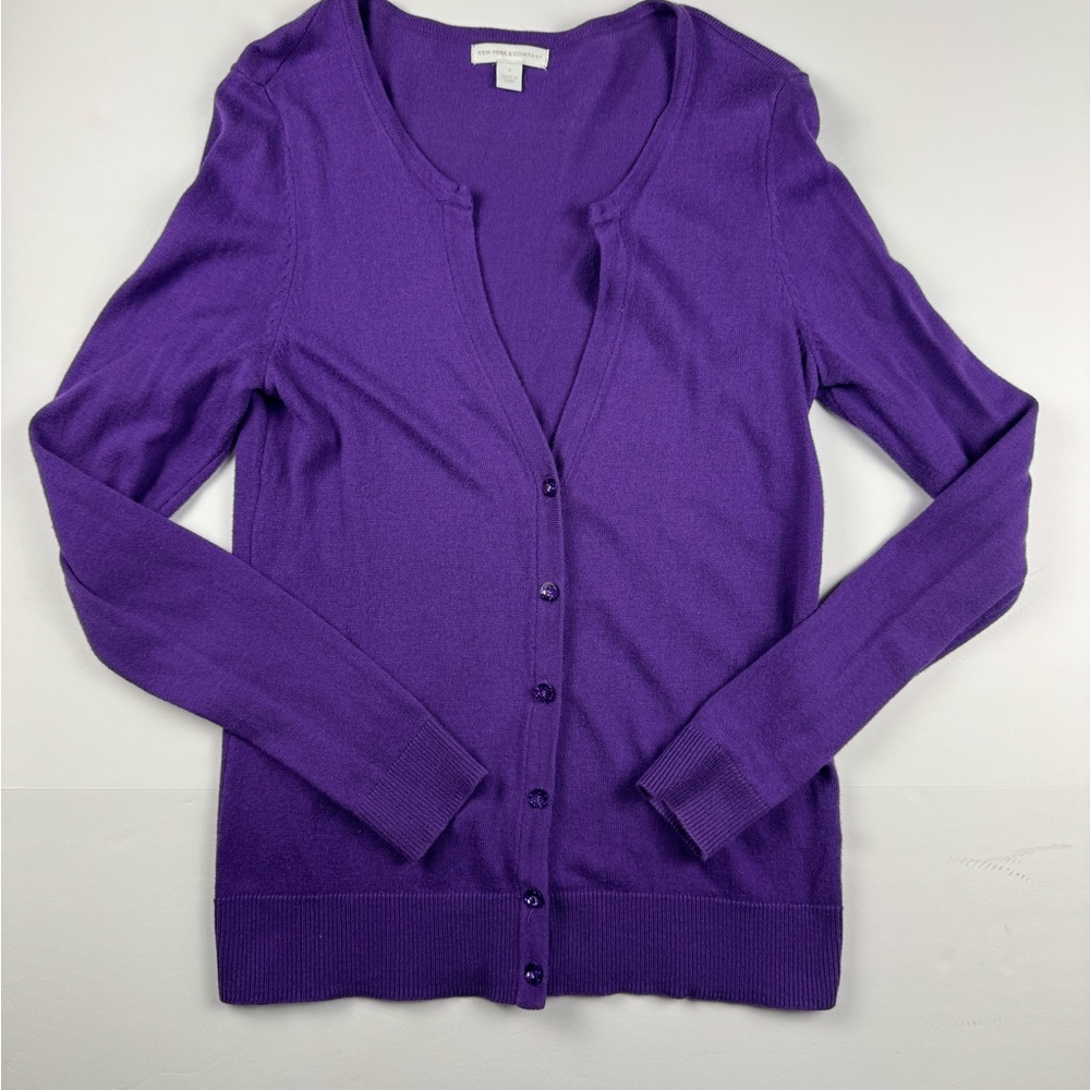 New York & Company Deep Purple Cardigan Sweater with cute buttons size small